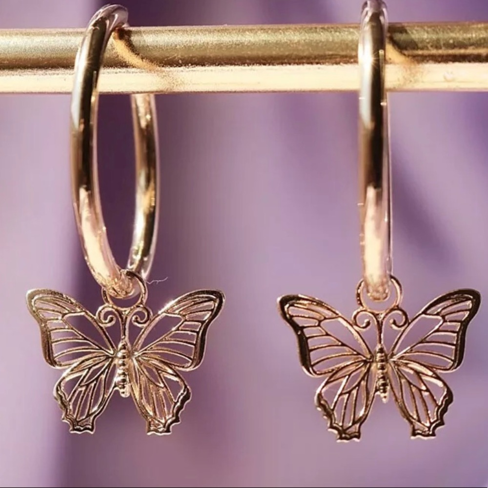 Rose Gold Butterfly Drop Earrings